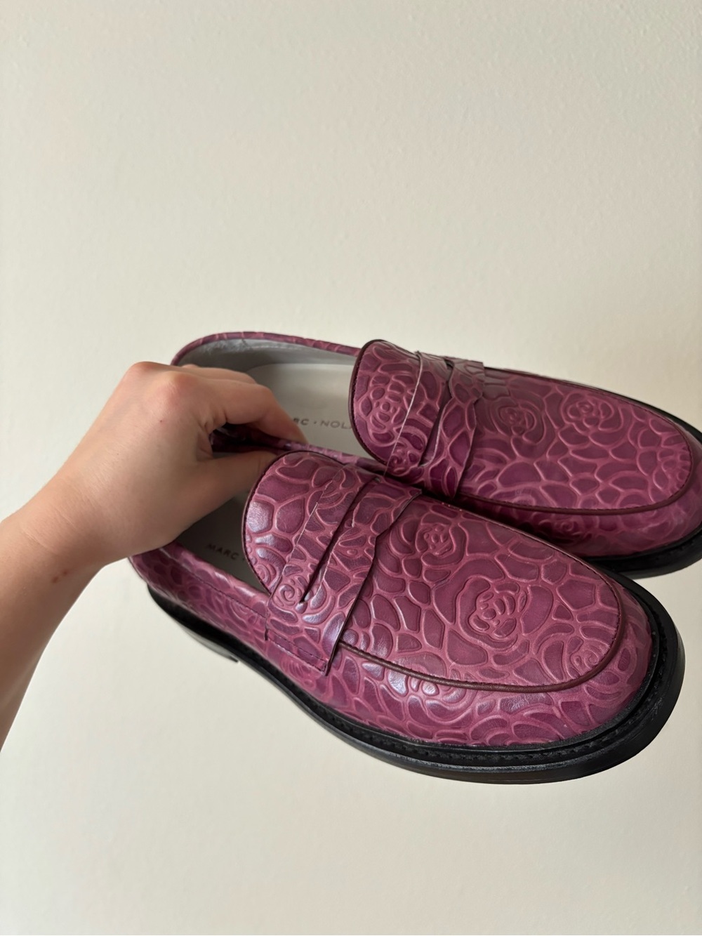NEW Marc Nolan Calum Men’s Purple Floral Embossed Leather Penny Loafers Size 6